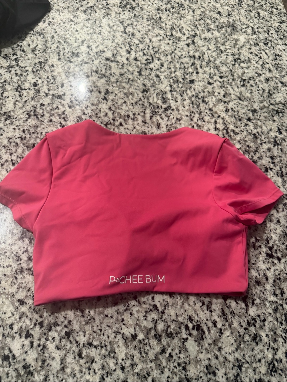 Pochee Bum Hot Pink Short Sleeve Crop Top